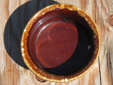 photo of vintage brown drip pottery individual baking ramekins or custard cups #3