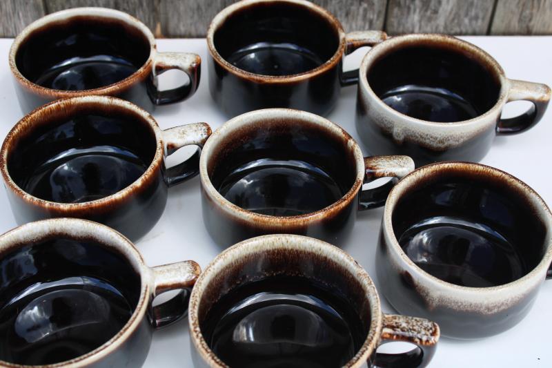 photo of vintage brown drip pottery mugs, stackable cups Pfaltzgraff heavy stoneware  #3