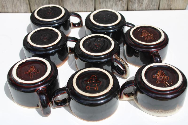 photo of vintage brown drip pottery mugs, stackable cups Pfaltzgraff heavy stoneware  #4