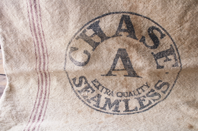 photo of vintage brown stripe grain sack, Chase seamless feed bag, heavy cotton homespun fabric #2