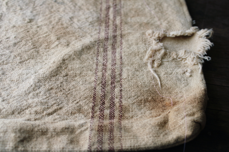 photo of vintage brown stripe grain sack, Chase seamless feed bag, heavy cotton homespun fabric #3