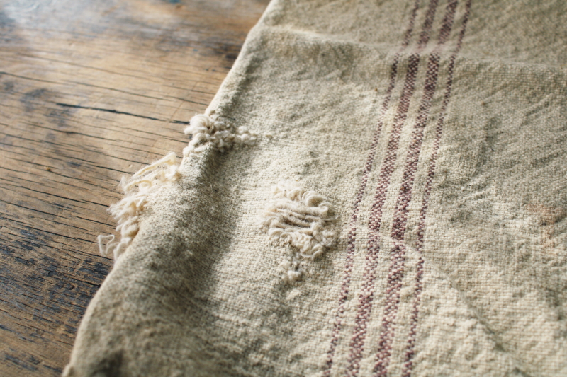 photo of vintage brown stripe grain sack, Chase seamless feed bag, heavy cotton homespun fabric #6