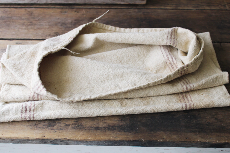 photo of vintage brown stripe grain sack, Chase seamless feed bag, heavy cotton homespun fabric #8