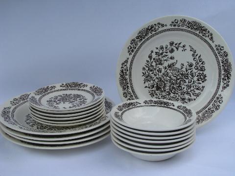 photo of vintage brown transferware Sussex pattern Royal ironstone china, plates & bowls #1