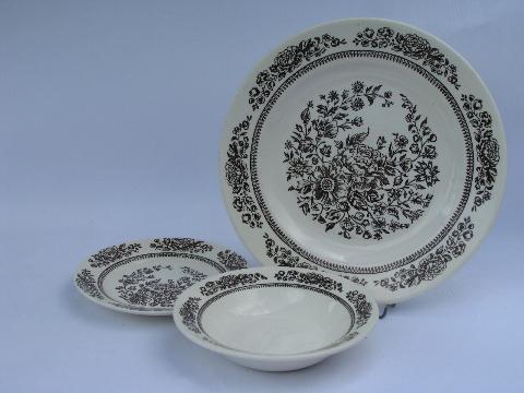 photo of vintage brown transferware Sussex pattern Royal ironstone china, plates & bowls #2