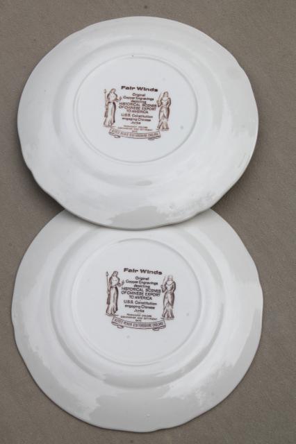 photo of vintage brown transferware china plates, Fair Winds tall ships & Chinese junks #7