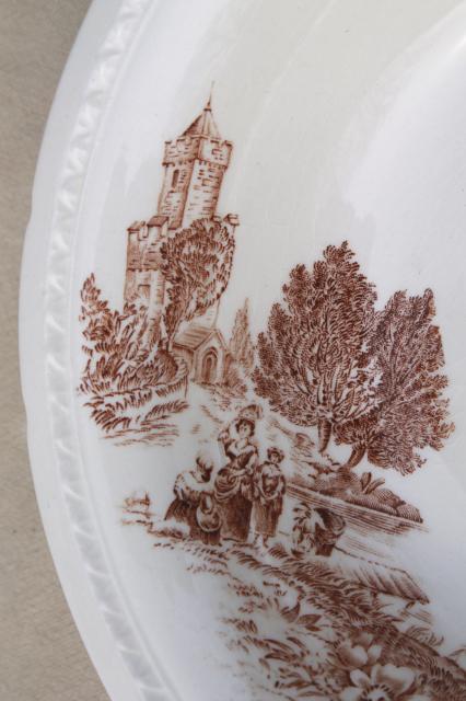 photo of vintage brown transferware china serving bowls, Swinnerton's The Ferry toile style print #3