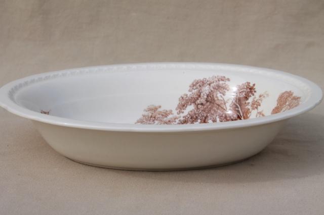 photo of vintage brown transferware china serving bowls, Swinnerton's The Ferry toile style print #7