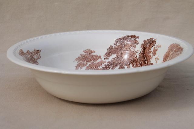 photo of vintage brown transferware china serving bowls, Swinnerton's The Ferry toile style print #10