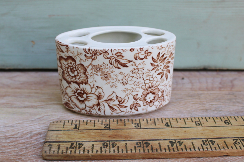 photo of vintage brown transferware china toothbrush holder 18th Century Chintz James Kent #4