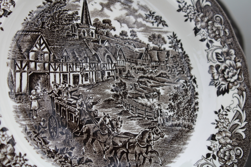 photo of vintage brown transferware ironstone china small plates, Stratford Stage English village scene J&G Meakin  #3