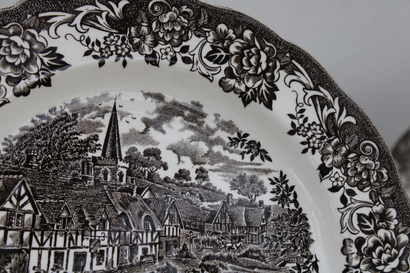 photo of vintage brown transferware ironstone china small plates, Stratford Stage English village scene J&G Meakin  #4