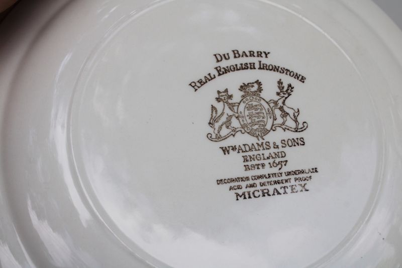 photo of vintage brown transferware white ironstone china salad plates, Du Barry French country pattern  #3