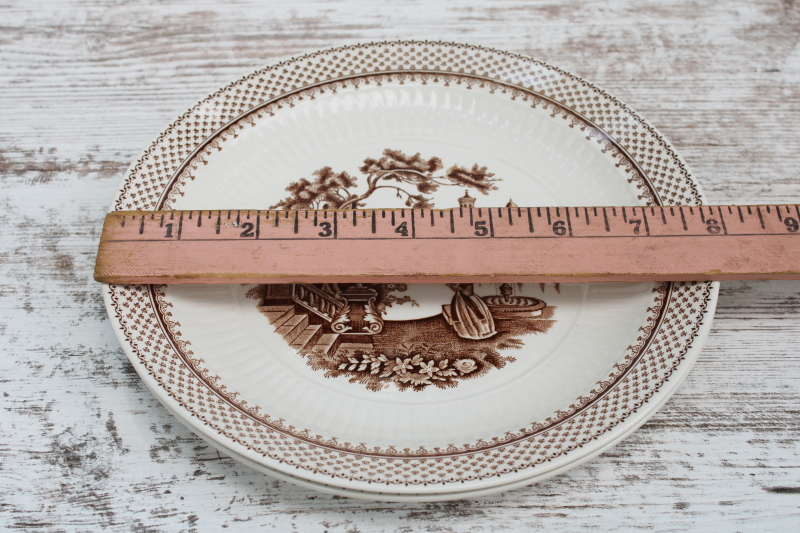 photo of vintage brown transferware white ironstone china salad plates, Du Barry French country pattern  #6
