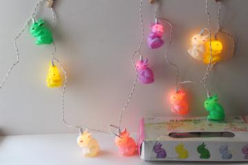catalog photo of vintage bunny rabbit blow mold fairy lights, holiday party decor or for Easter tree