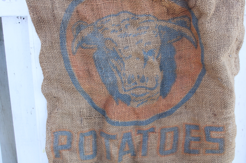 photo of vintage burlap bag potato sack w/ print graphics Hereford cattle Western Potatoes #3