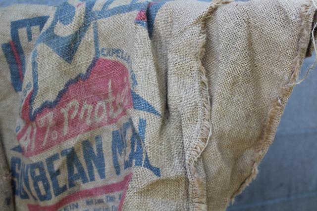 photo of vintage burlap bags, lot of old potato sacks w/ printed advertising graphics #5