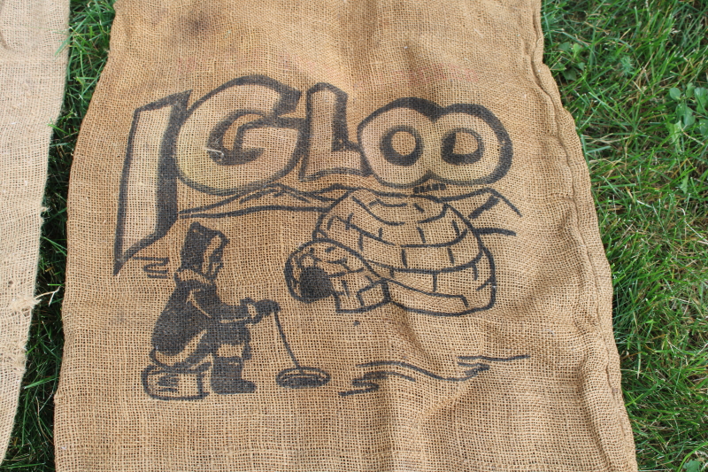 photo of vintage burlap bags, mixed lot old potato sacks w/ farm labels, print graphics #3