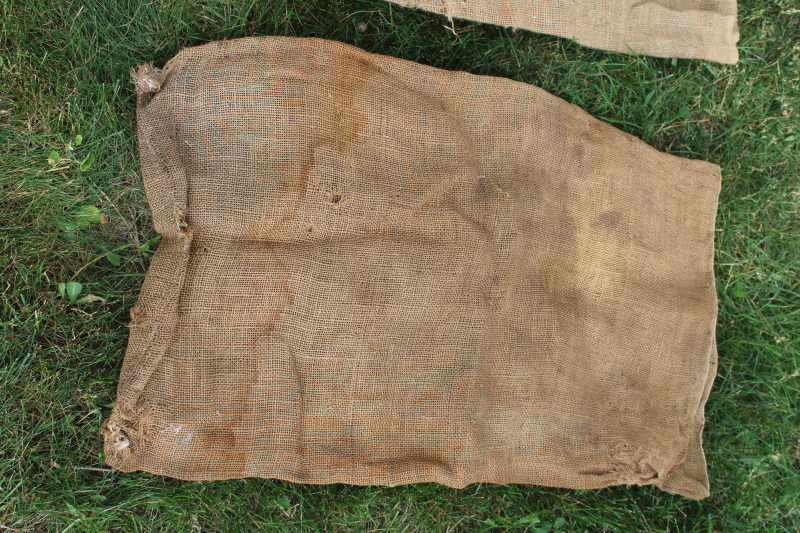 photo of vintage burlap bags, mixed lot old potato sacks w/ farm labels, print graphics #5