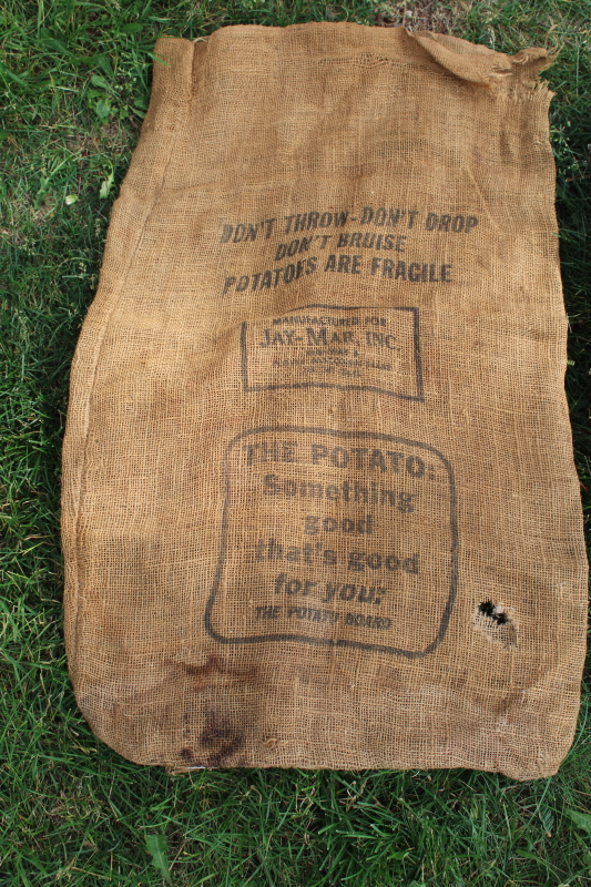 photo of vintage burlap bags, mixed lot old potato sacks w/ farm labels, print graphics #11