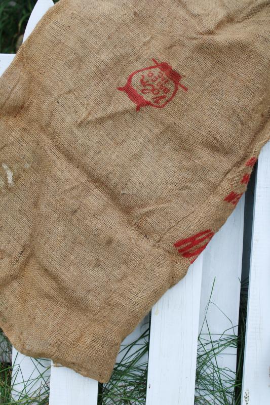 photo of vintage burlap bags, mixed lot old potato sacks w/ farm labels, print graphics #3