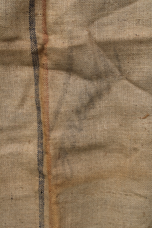 photo of vintage burlap grain bags from Dutch caraway seed, European crown mark striped sacks #6