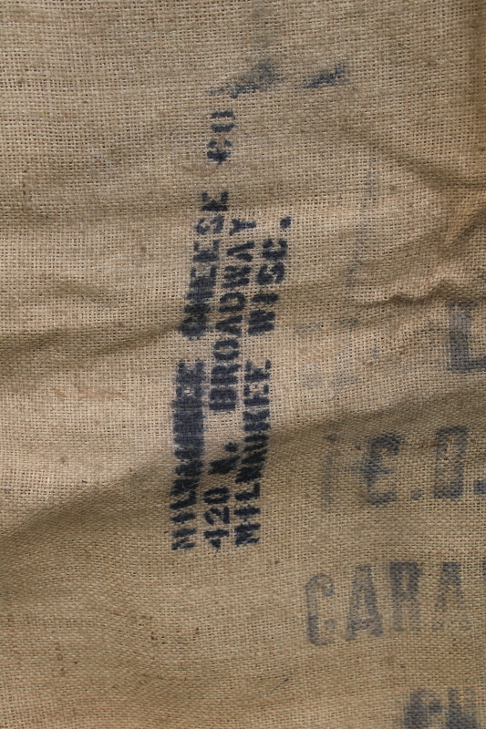 photo of vintage burlap grain bags from Dutch caraway seed, European crown mark striped sacks #9