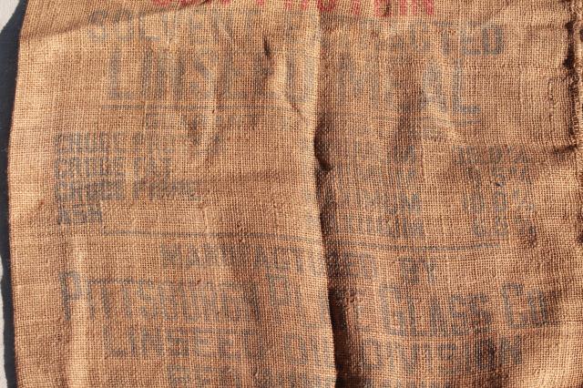 photo of vintage burlap grain sacks, livestock farm feed bags w/ old Red Wing advertising graphics #9