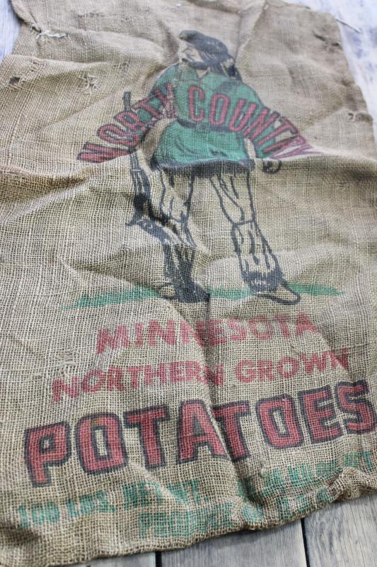 photo of vintage burlap sack, buckskinner frontiersman North Country Potatoes Minnesota #1