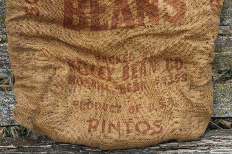 photo of vintage burlap sack from Pinto Beans, rustic ranch decor southwest western chuck wagon style #3