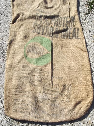 photo of vintage burlap sacks, farm feed bags for primitive old print fabric #2