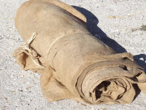 photo of vintage burlap sacks, farm feed bags for primitive old print fabric #1