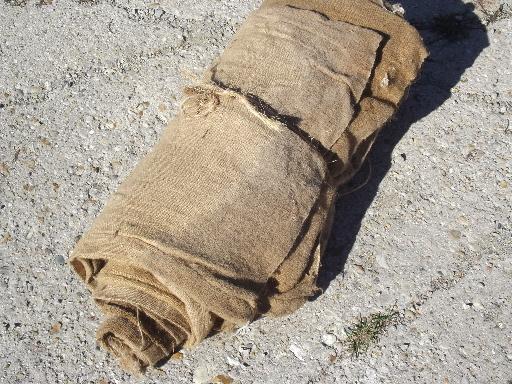 photo of vintage burlap sacks, farm feed bags for primitive old print fabric #1