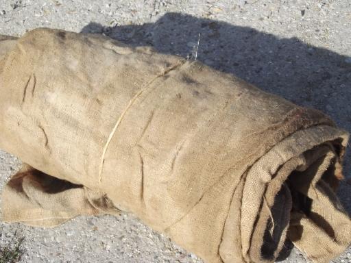 photo of vintage burlap sacks, farm feed bags for primitive old print fabric #1