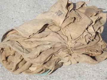 catalog photo of vintage burlap sacks, farm feed bags for primitive old print fabric