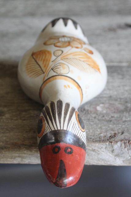 photo of vintage burnished pottery duck bird hand painted Mexico folk art Tonala or Tlaquepaque #3