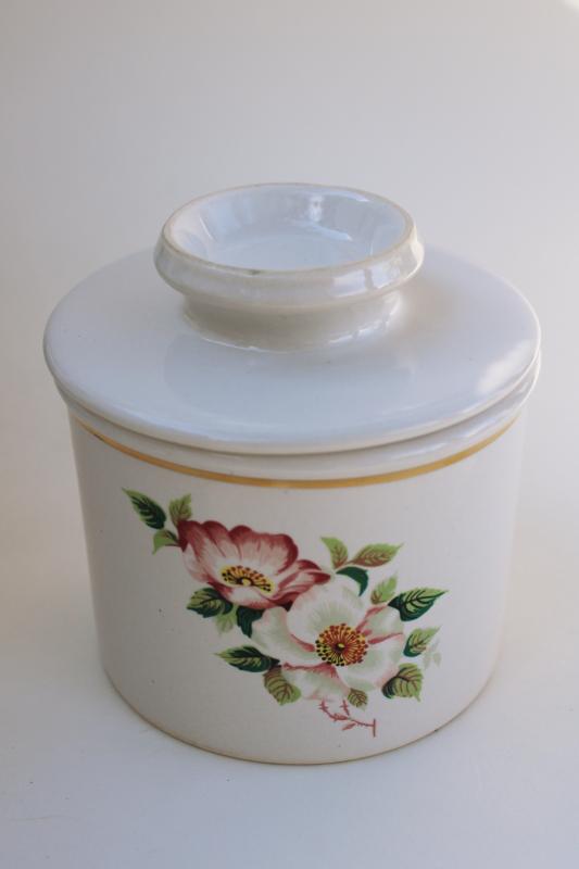 photo of vintage butter bell ceramic crock butter keeper, House of Webster wild briar rose #3