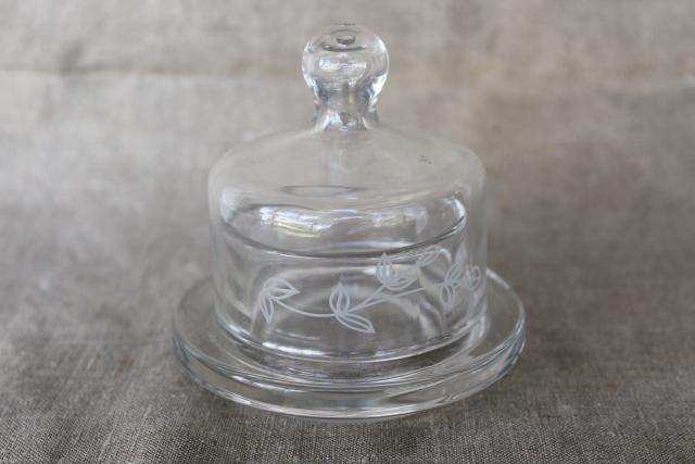 photo of vintage butter keeper cloche & dish, individual size glass dome cover & plate #4