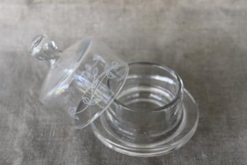 catalog photo of vintage butter keeper cloche & dish, individual size glass dome cover & plate