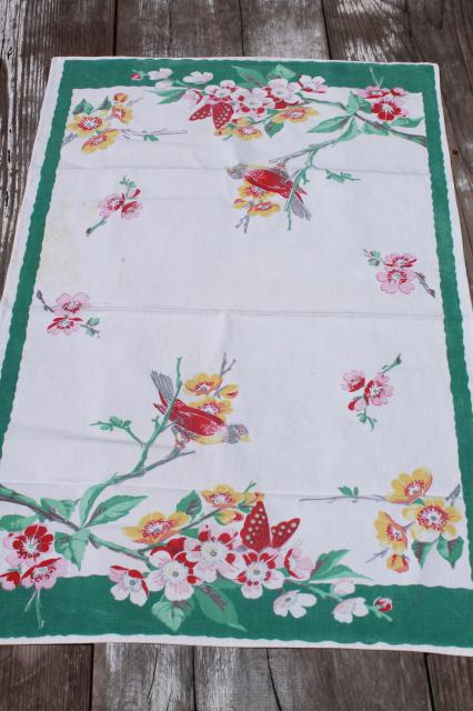 photo of vintage butterflies & flowers print cotton dish towels, 40s 50s printed kitchen linens #2