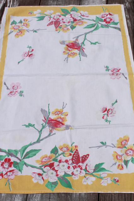 photo of vintage butterflies & flowers print cotton dish towels, 40s 50s printed kitchen linens #5