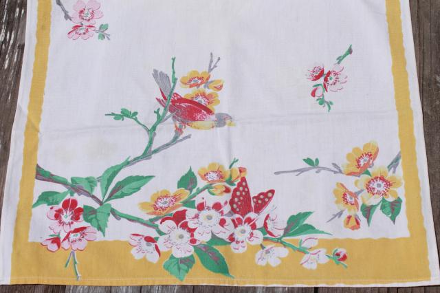 photo of vintage butterflies & flowers print cotton dish towels, 40s 50s printed kitchen linens #6