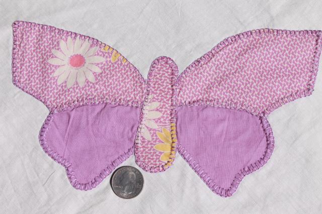 photo of vintage butterfly applique quilt blocks, hand stitched embroidery w/ pretty cotton prints #3