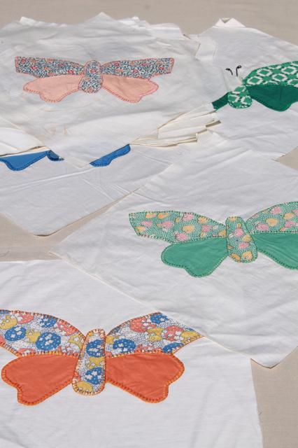 photo of vintage butterfly applique quilt blocks, hand stitched embroidery w/ pretty cotton prints #5