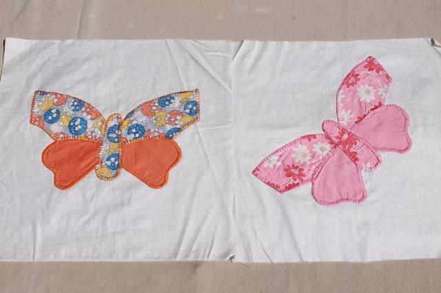 photo of vintage butterfly applique quilt blocks, hand stitched embroidery w/ pretty cotton prints #6