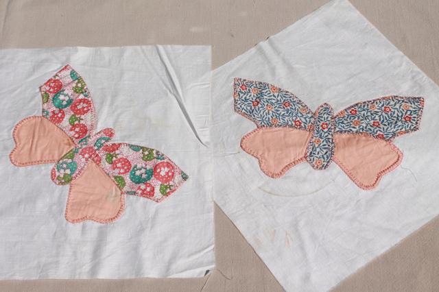 photo of vintage butterfly applique quilt blocks, hand stitched embroidery w/ pretty cotton prints #9