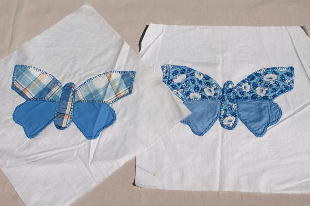 photo of vintage butterfly applique quilt blocks, hand stitched embroidery w/ pretty cotton prints #10