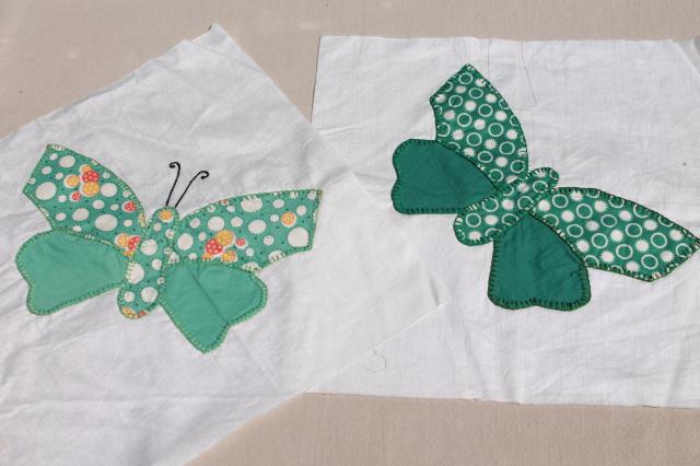 photo of vintage butterfly applique quilt blocks, hand stitched embroidery w/ pretty cotton prints #12