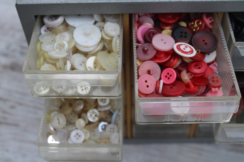 photo of vintage button collection, lot of old buttons in storage drawers organizer box #5