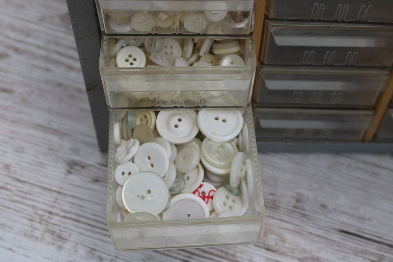 photo of vintage button collection, lot of old buttons in storage drawers organizer box #8